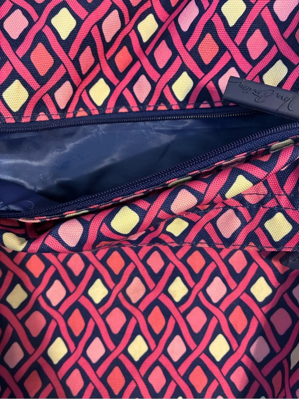Vera Bradley Large Pink & Navy Geometric Backpack